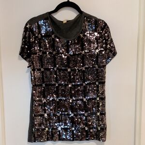 MICHAEL Michael Kors Sequin Short Sleeve Top - Black and Silver